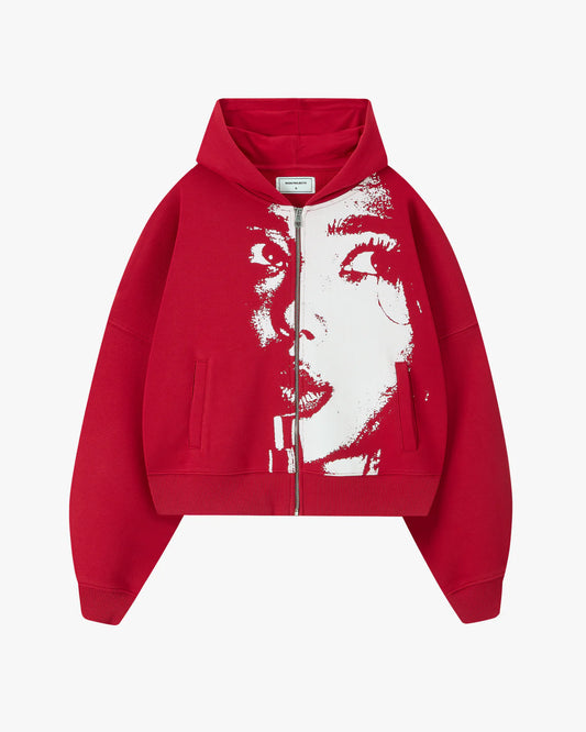 Side-Eye Zip-Up Hoodie Red
