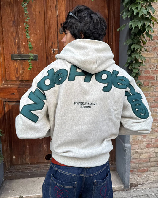 Beast Zip-up Hoodie Grey Melange